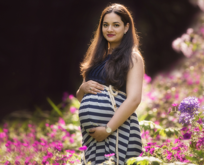 Silhouette maternity studio portrait