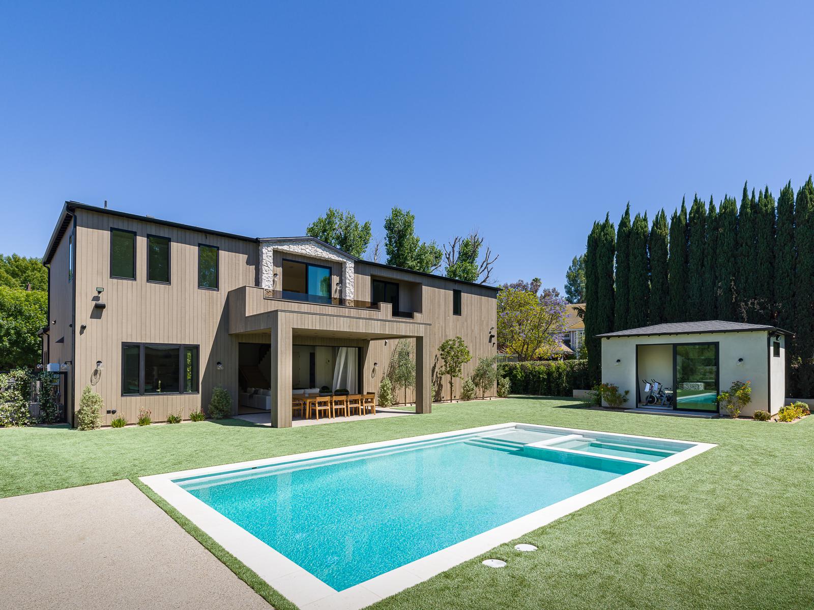 artificial turf installation Woodland Hills CA poolside backyard
