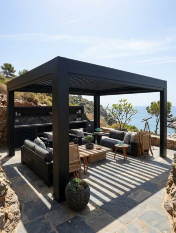 Modern aluminum pergola installation by Shade Pulse