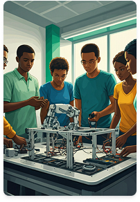 Students collaborating on a robot